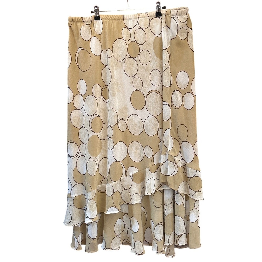 Vintage Cato Woman Ruffle Hem Circle Print Midi Skirt 22/24W Retro Y2K Mod Soft